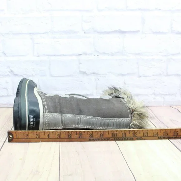 Sorel Joan of Artic Gray Suede Fur Trim Waterproof Winter Boots Size 9 - Picture 6 of 12